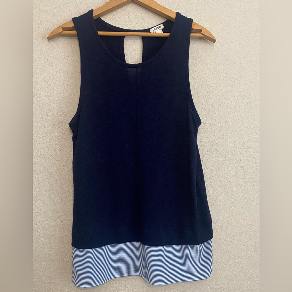 J. Crew Women's Navy Sleeveless Layered Look Striped Bottom Detail Size Medium
